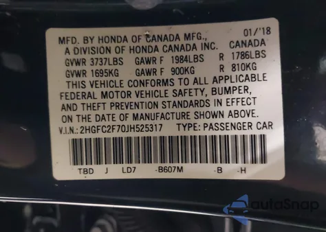 2018 Honda Civic Ex z USA, uszkodzony, nr VIN 2HGFC2F70JH525317